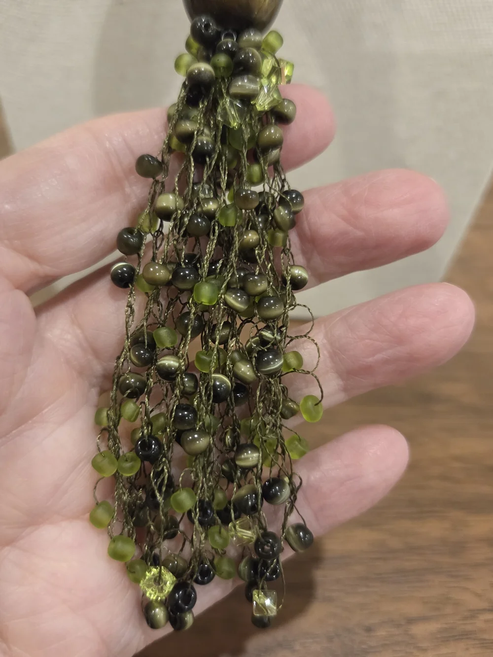 Handcrafted Green Resin Beaded Tassel Necklace